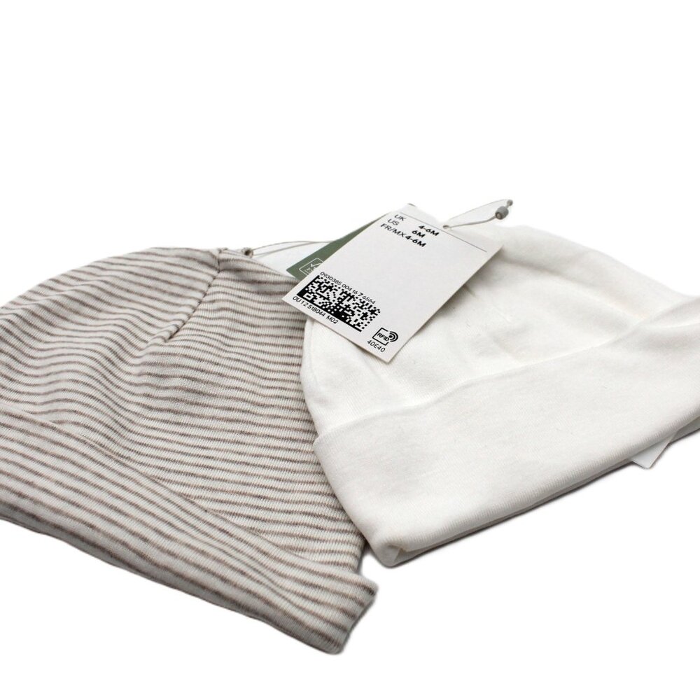 H&M Unisex Baby Organic Cotton Size 6 Months Beanies 2-Pack New With Tags